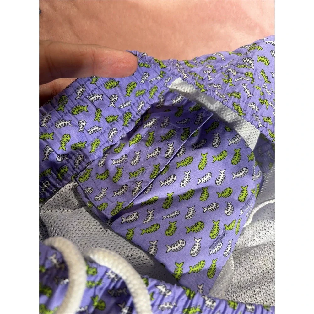 Southern Pines Men's Sz XL Swim Trunks. Skeleton Fish. Lavender.